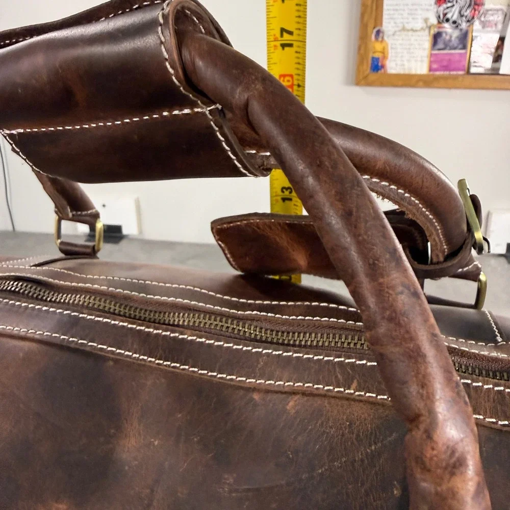 Denver Leather Craft Duffel Bag Mens Brown Distressed Weekender Travel Luggage